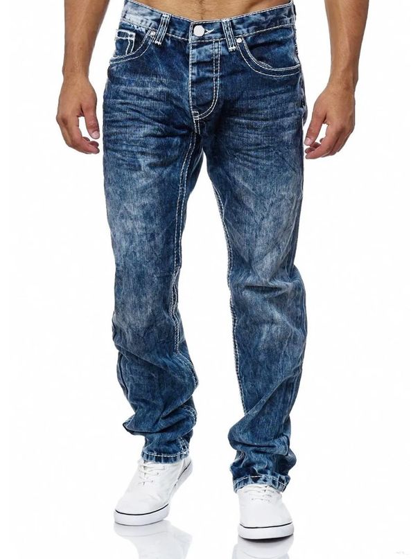 Men's Classic Straight Leg Jeans - Comfortable Cotton Denim Pants With Multiple Pockets For Casual Wear (S-3XL, Light Blue/Dark Blue/Black)_mkmklike.com