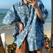 Men's Clothing Retro Flower Full Print Washed Denim Short Sleeved Shirt Men's Summer New Loose Casual Shirt Trend_mkmklike.com