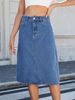 K New Slim-fitting Denim Midi Skirt;_mkmklike.com