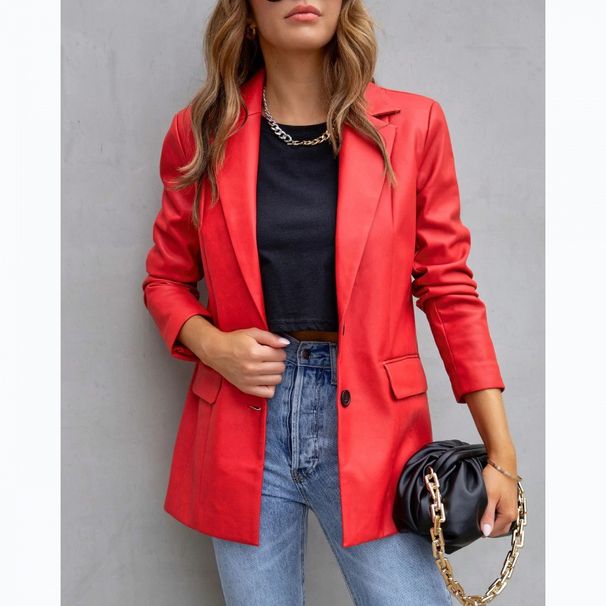Women's Clothing Street Style Pure Color Casual Fashion Three color Leather Jacket _mkmklike.com