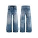 Men's Clothing Washed Blue Flared Jeans Vintage Washed Blue Straight Leg Jeans, High Street Drop Cuff Denim Pants For Men (S-3XL, Distressed Finish)_mkmklike.com