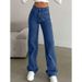 High-Waisted Retro Draped Denim Jeans for Women Wide Leg Loose Straight Leg Trousers_mkmklike.com