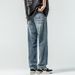 Jeans Men's Straight Straight Pants Washed Retro Trousers Middle Waist, Embroidery, Double Craft_mkmklike.com