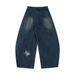 Unique Star Design Washed Denim Scimitar Pants Men's Trendy Brand High Street Vintage Punk Loose Wide-Leg Trousers_mkmklike.com