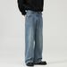Men's Retro Black And Gray Elastic Waist Jeans Loose Straight Leg Wide Leg Floor Length Pants Unisex_mkmklike.com
