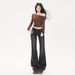 American Retro Style|Heavy-duty Washed Frayed Denim|Slim-fit Stretch Straight-leg Women's Jeans_mkmklike.com