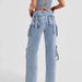 Women's clothing hot girls fashionable and versatile slim straight trousers for women with multiple pockets and flap design workwear style jeans_mkmklike.com
