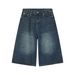 Men's Clothing Summer Loose Silhouette Washed Retro Distressed Three Quarter Straight Denim Shorts For Men_mkmklike.com