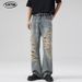Men's Heavy Ripped Jeans Hip Hop Distressed Loose Fit Slimming Flare Pants American High Street Style For Men And Women_mkmklike.com