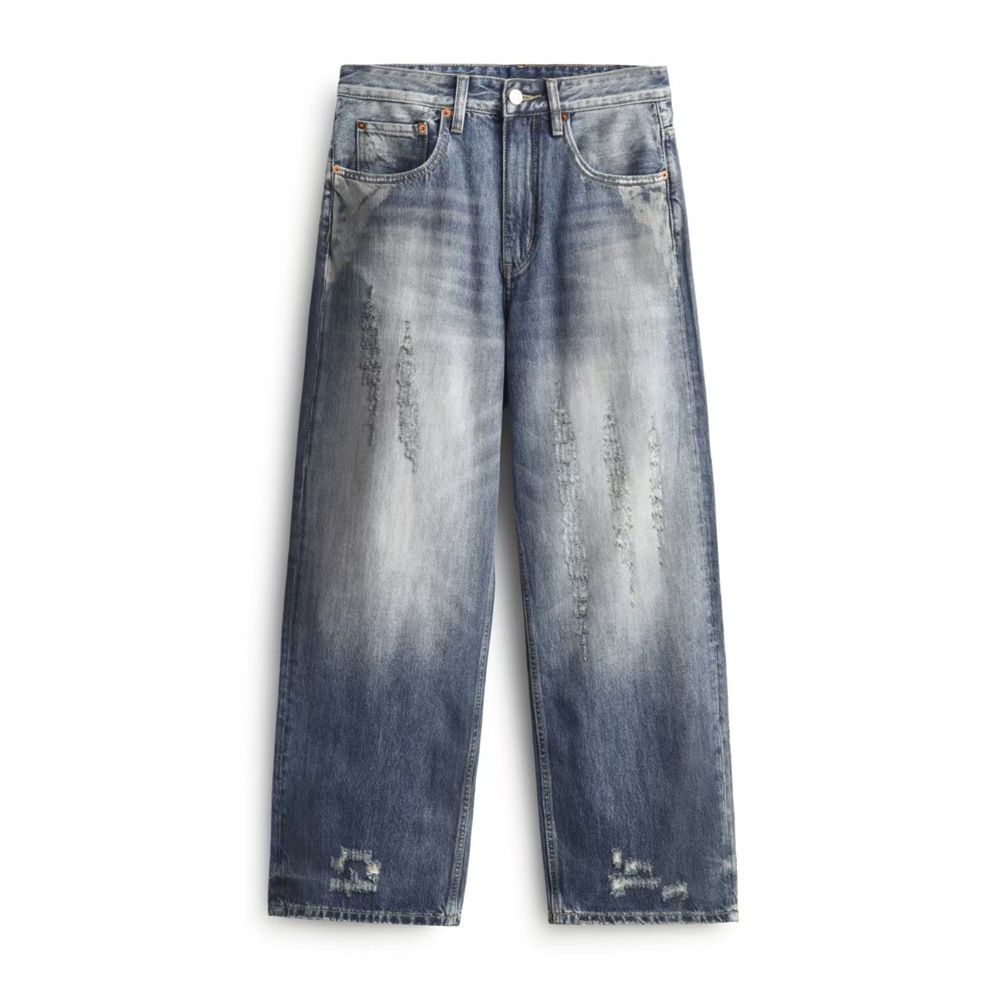 Washed Vintage Dirty Jeans Men's Long Street Style Punk Tie-Dye Gradient Frayed Loose Casual Straight Pants_mkmklike.com