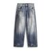 Washed Vintage Dirty Jeans Men's Long Street Style Punk Tie-Dye Gradient Frayed Loose Casual Straight Pants_mkmklike.com