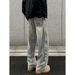 Vintage American-style Autumn Streetwear Washed Patchwork Curved Hem Jeans For Men And Women, Loose Fit, Plus Size,_mkmklike.com