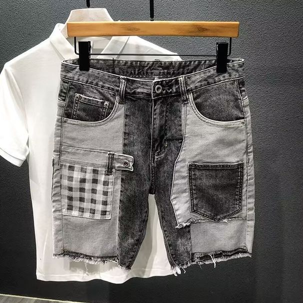 Men's Clothing Personalized Multi Pocket Stitching Contrast Color Versatile Denim Shorts Trendy Casual Shorts_mkmklike.com