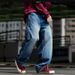 Men's Clothing Retro Blue Washed Denim Jeans Trendy Loose Fit Straight Leg Casual Pants New Spring_mkmklike.com
