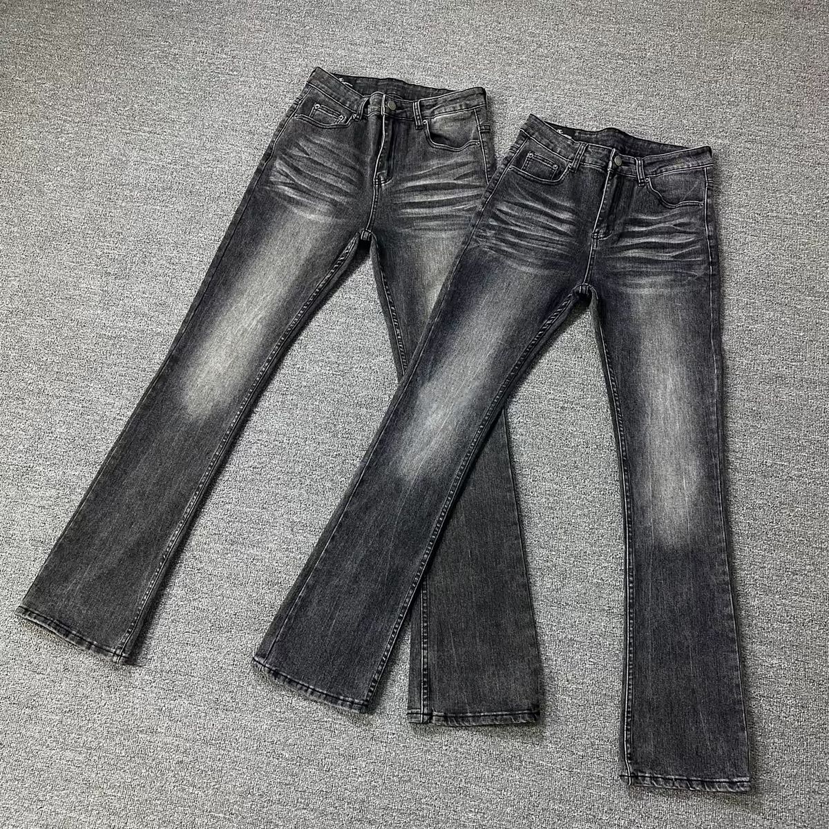 Cleanfit American Style Men's Jeans Black And Gray Striped Retro Washed Slightly Flared Slimming Look_mkmklike.com