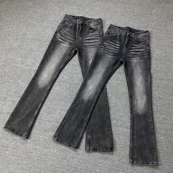 Cleanfit American Style Men's Jeans Black And Gray Striped Retro Washed Slightly Flared Slimming Look_mkmklike.com