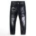 Men's Clothing High End Fashion Hole Patch Ink Paint Black Jeans Slim Fit Small Feet Elastic Personality Trend Pants_mkmklike.com
