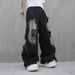 Men's Clothing Vibe Street Hip Hop Overalls Hip Hop Jeans Straight Wasteland High Street Multi Pocket Mopping Pants_mkmklike.com