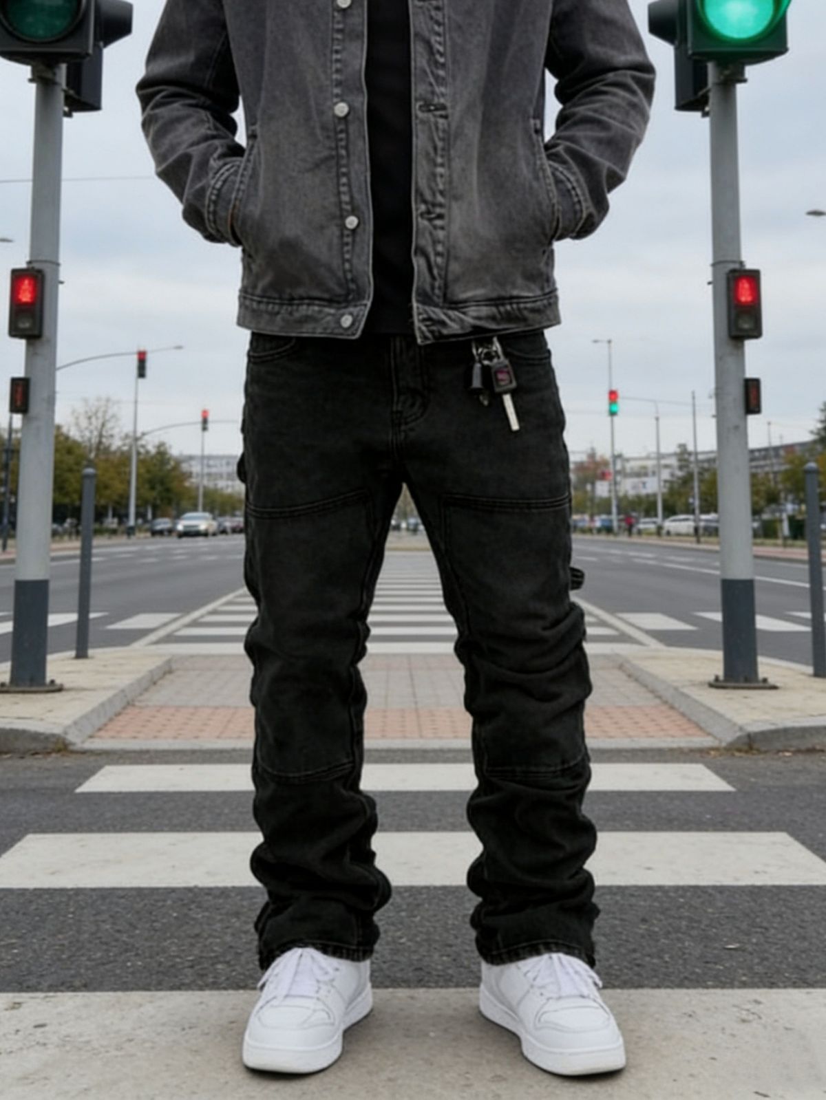 Men's Trendy High Street Fashion 3D Print Jeans Black Washed American Style Hong Kong Style Denim_mkmklike.com