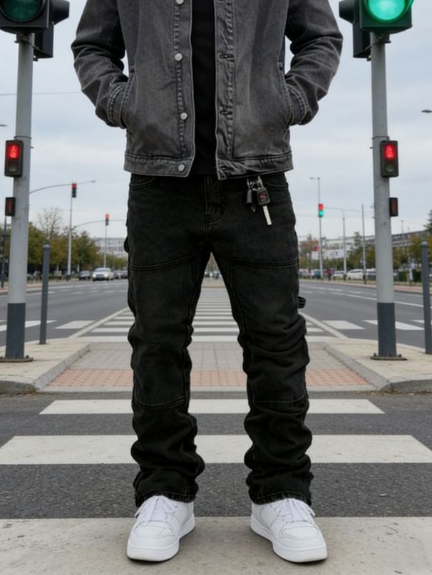 Men's Trendy High Street Fashion 3D Print Jeans Black Washed American Style Hong Kong Style Denim_mkmklike.com