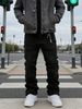 Men's Trendy High Street Fashion 3D Print Jeans Black Washed American Style Hong Kong Style Denim_mkmklike.com