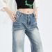Attention-Grabbing Moment: American Retro Cracked Denim Jeans For Women, Spring Season, Low-Waisted, Wide-Leg,_mkmklike.com