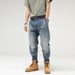 Men's Clothing Retro Street Trend Large Size Jeans For Men, Loose Slimming Straight Casual Distressed Jeans_mkmklike.com