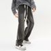Nordmann Black Gray High Street Retro Jeans Men Elastic Waist Casual New Trendy Loose Straight Long Pants_mkmklike.com