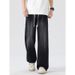 Splicing Workwear Jeans Men's Spring And Summer Loose Wide Leg Straight Leg Pants_mkmklike.com