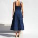 New Soft Denim Camisole Vintage Casual Style Button Denim Dress Long Skirt_mkmklike.com