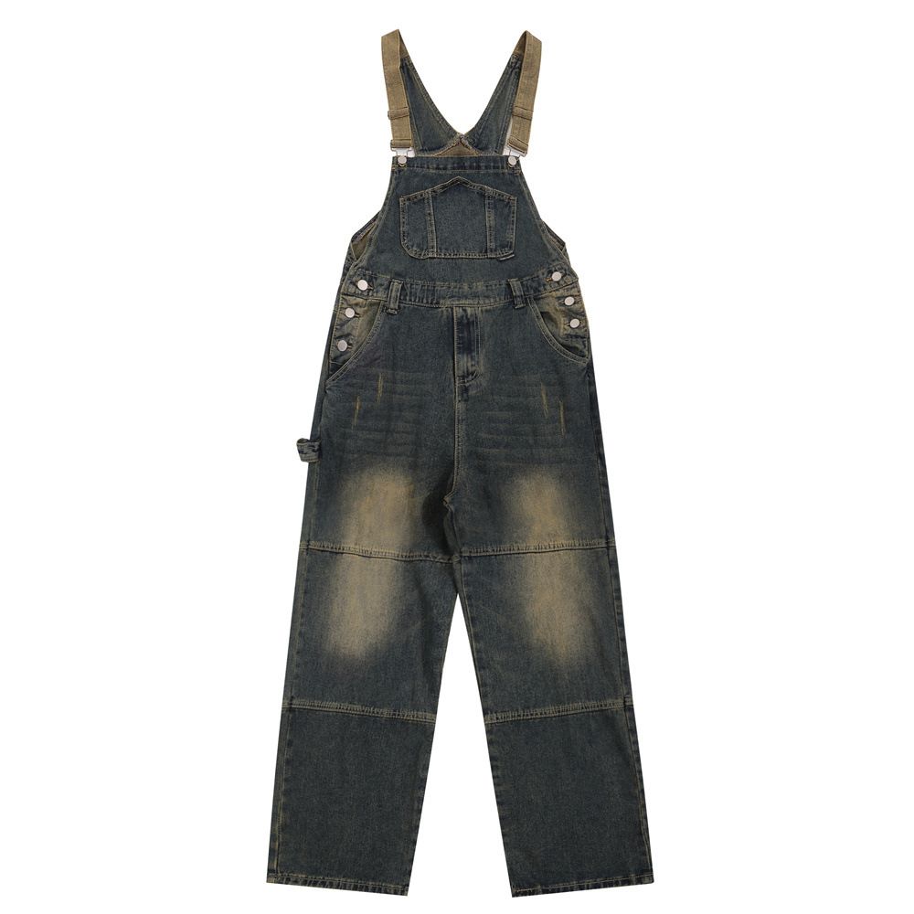 Workwear Denim Strap Pants Men's China-Chic American Loose Washed Used One Piece Straight Pants_mkmklike.com