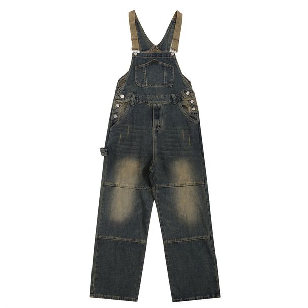 Workwear Denim Strap Pants Men's China-Chic American Loose Washed Used One Piece Straight Pants_mkmklike.com