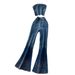 Women's Clothing Denim Suit Summer Sleeveless Tube Top Vest High Waist Denim Flared Trousers_mkmklike.com