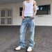 Men's Clothing Washed Snowflake Pattern Ice Blue Straight Jeans Cleanfit Vibe Style Men_mkmklike.com
