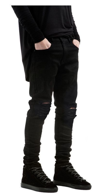 REPPUNK Men's Slim Fit Stretch Skinny Jeans - Pure Black High Street Fashion Cotton Blend Trousers For Teenagers & Young Adults_mkmklike.com