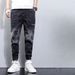 Gradual Change Letter Printing Men's Jeans Spring And Autumn New Tied Feet Nine-point Pants Youth Handsome Casual Trousers_mkmklike.com