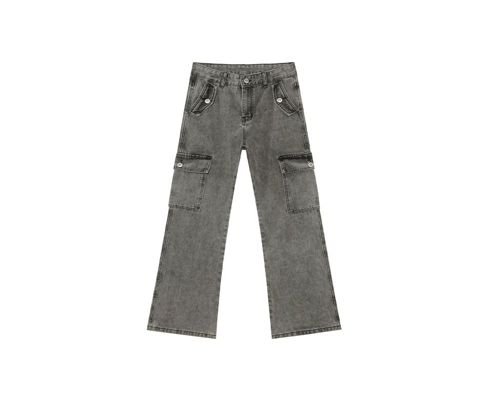 EF JEANS | 2025 Spring New American Slim-Fit Skinny Multi-Pocket Tooling Washed Grey Jeans_mkmklike.com
