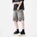 Men's Clothing High Street Ripped Denim Shorts Men's Loose Straight Washed Old Fashioned Versatile Sports Casual Shorts_mkmklike.com