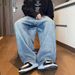 Men's Washed Straight-Leg Jeans – Japanese & Korean Streetwear Style (S-3XL, Blue/Black)_mkmklike.com