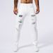 Men's Skinny Jeans White All Season European American Style Motorcycle Ripped Patch Slim Stretch Denim_mkmklike.com