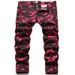 Men's Clothing Camouflage Trend Slim Jeans New Men's Fashion Personality Rose Red Contrast Color Slightly Stretch Jeans_mkmklike.com