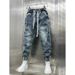Men's Clothing Retro Washed Blue Jeans Men 2025 Spring And Autumn Trendy Brand Slim Fitting Harem Pants Handsome Buttoned Casual Pants_mkmklike.com