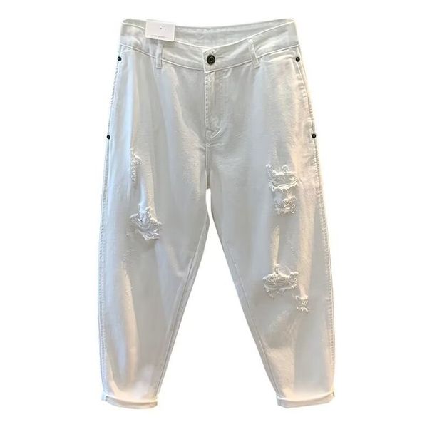 Vintage High Street Distressed Washed Straight Leg Jeans Men's Denim Pants with Knee Rips Comfortable Relaxed Fit Streetwear Trousers_mkmklike.com
