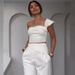Women's Clothing Oblique Collar Halter Slim Fit Top High Waist Straight Pants Set_mkmklike.com