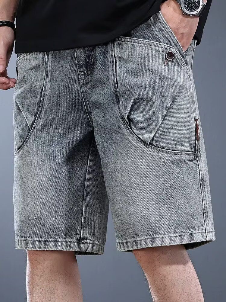 Men's Summer Retro Workwear Trendy Loose Plus Size Denim Sports Shorts Five Point Pants Versatile Casual Clothing_mkmklike.com