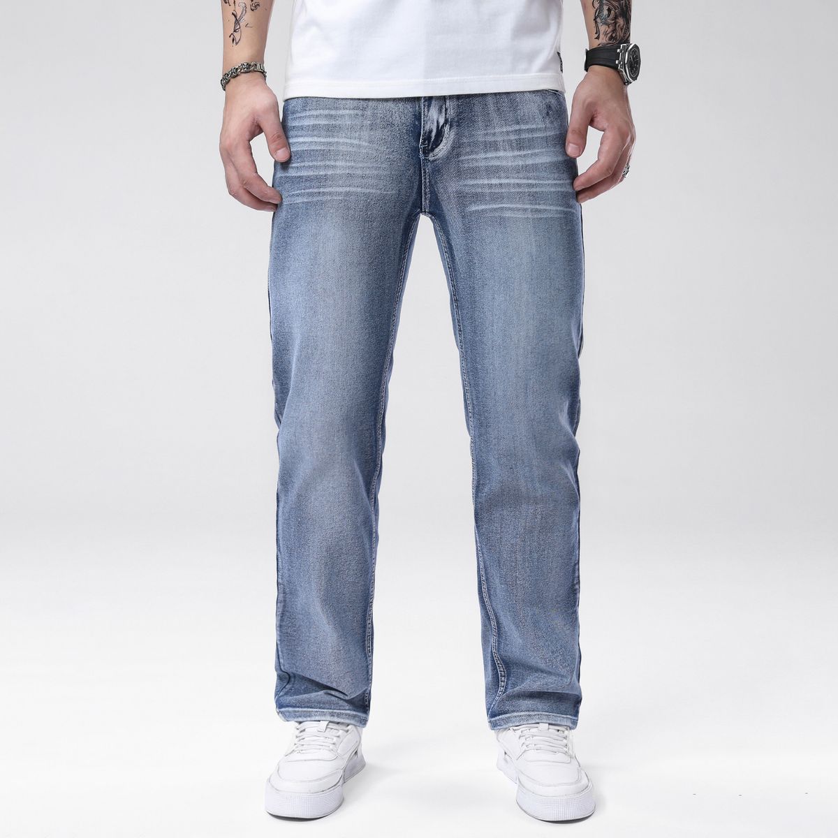 Spring And Summer Trend, Daily Versatile Men's Jeans, Elastic, Simple, Slimming, Retro, Heavy Water Washed, Small Feet, Slim Fit, Long Pants For Men_mkmklike.com