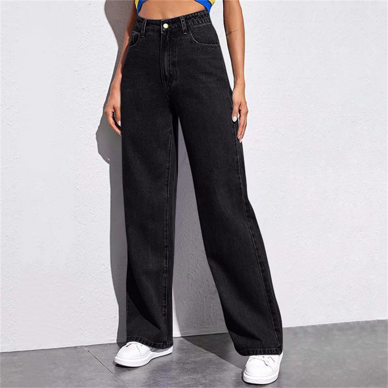 High Waisted Loose Straight Leg Denim Jeans Plus Sizes Women's Clothing Available In Europe And America_mkmklike.com