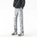 LKTM Men's Wear # American Distressed Jeans Men's Trendy Brand High Street Washed Zipper Split Long Pants_mkmklike.com