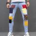 REPPUNK Men's Slim Fit Light Blue Distressed Denim Jeans With Patchwork, Straight Leg Casual Pants For Teenagers_mkmklike.com