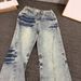 Light Blue Lightning Pattern Jeans Men's American Retro High Street Ruffian Handsome Straight And Thin Scimitar Pants Men's Clothing_mkmklike.com